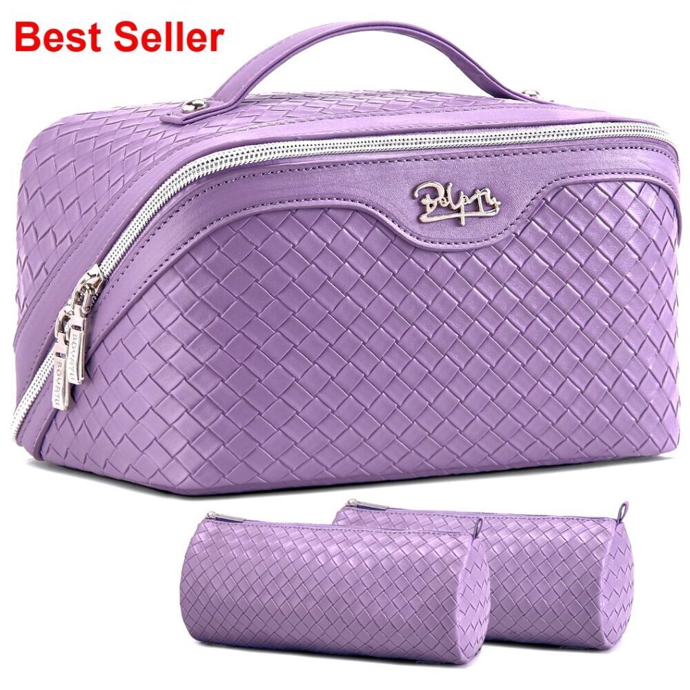 Large Capacity 3-Piece Travel Makeup Bag Set, Waterproof Vegan Leather with